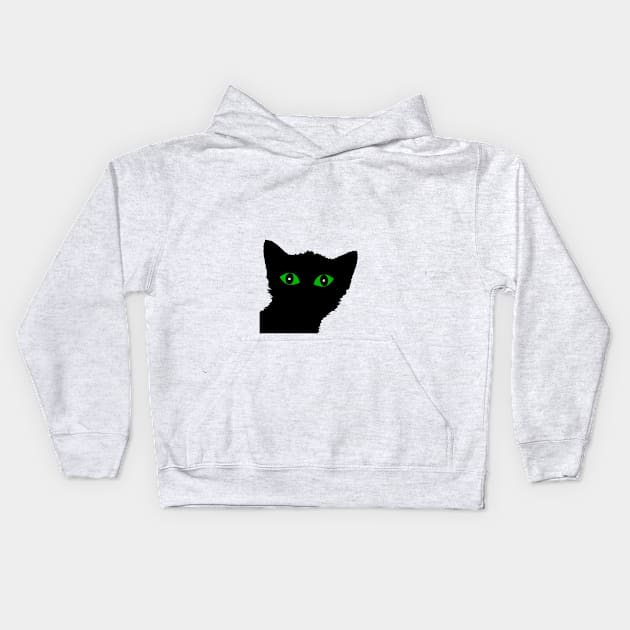 BLACK CAT WITH GREEN EYES Kids Hoodie by Scarebaby